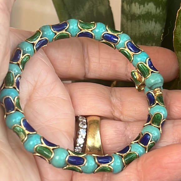 18 karat gold enamel and turquoise bracelet - Picture 3 of 14
